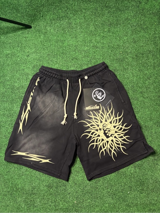 other Other - Black Athletic Shorts with Gold Tribal Sun Print